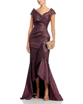 Metallic Jacquard Ruffle Gown