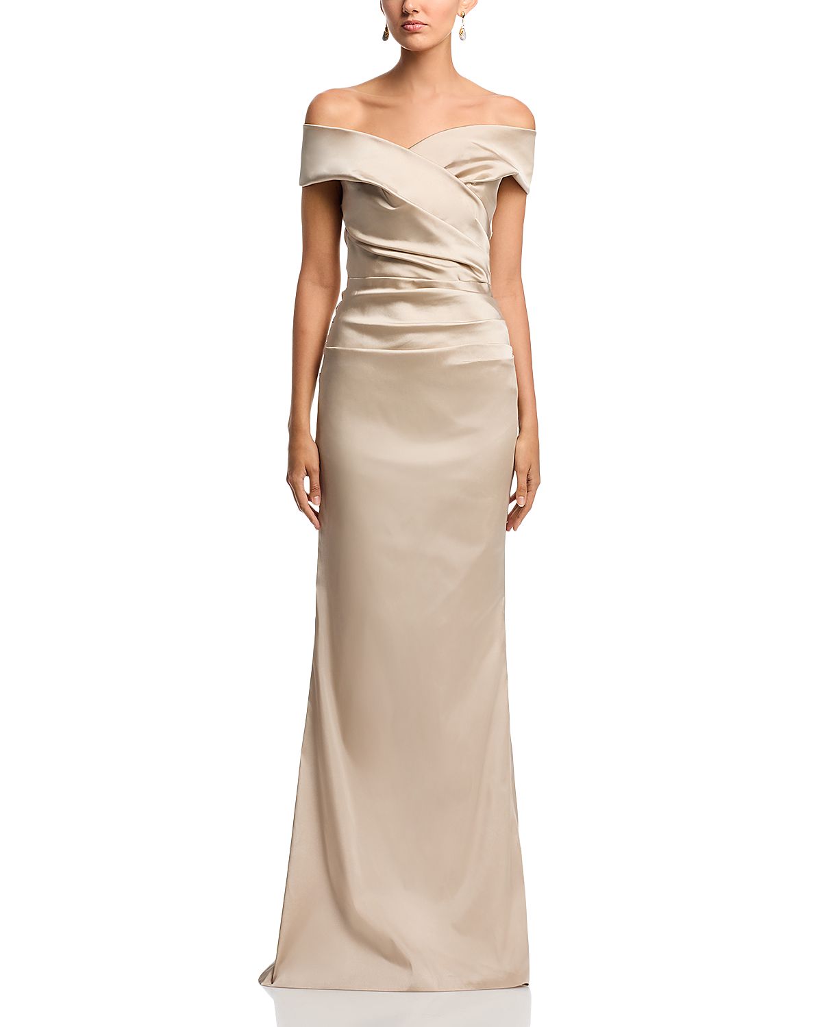 Teri Jon by Rickie Freeman Satin Stretch Off The Shoulder Gown
