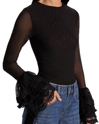 Delaina Sheer Sleeve Cropped Top