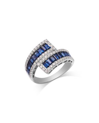Sapphire & Diamond Bypass Ring in 14K White Gold