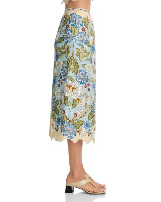 Garden Scarf Print Linen Midi Skirt