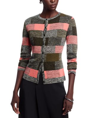 Jacquard Check Button Front Cardigan