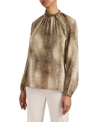 Dakota Mock Neck Printed Blouse with Long Lantern Sleeves