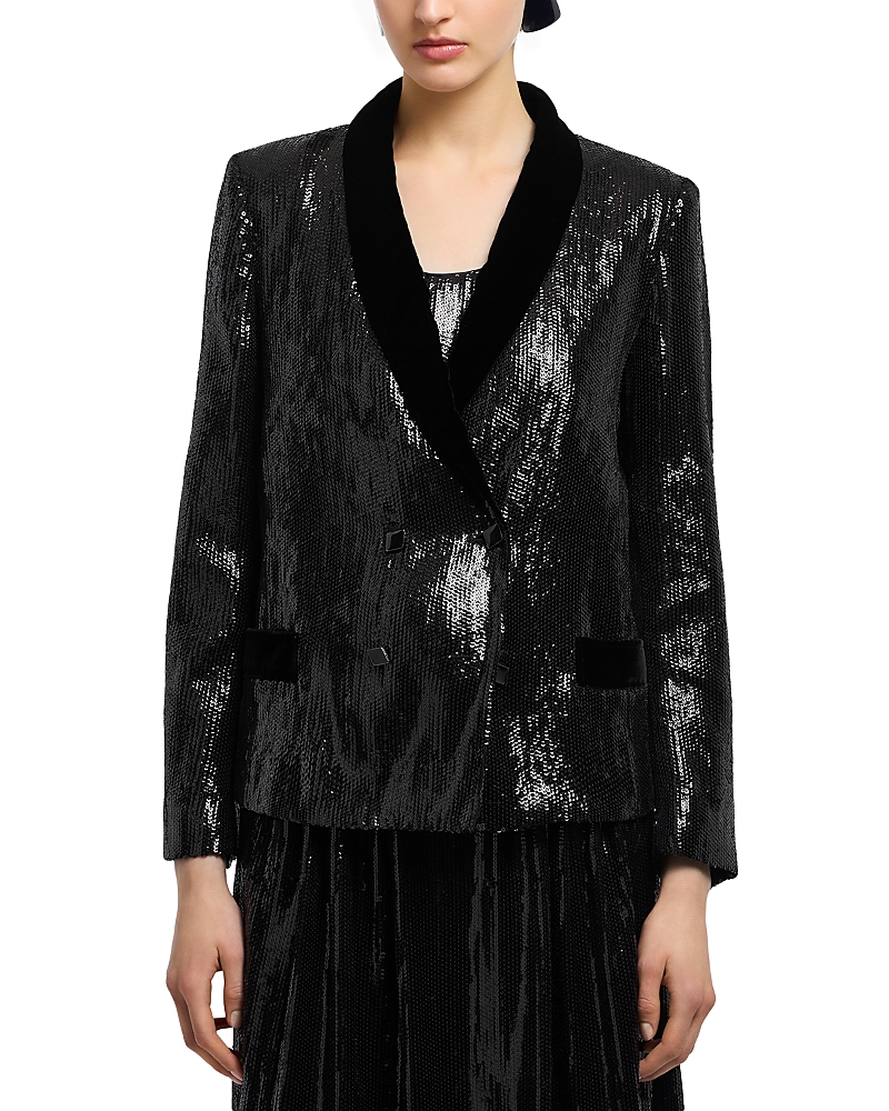 Emporio Armani Double-breasted Blazer With All-over Sequins In Black
