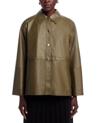 Lightweight Lambskin Leather Gathered Waist Oversized Jacket