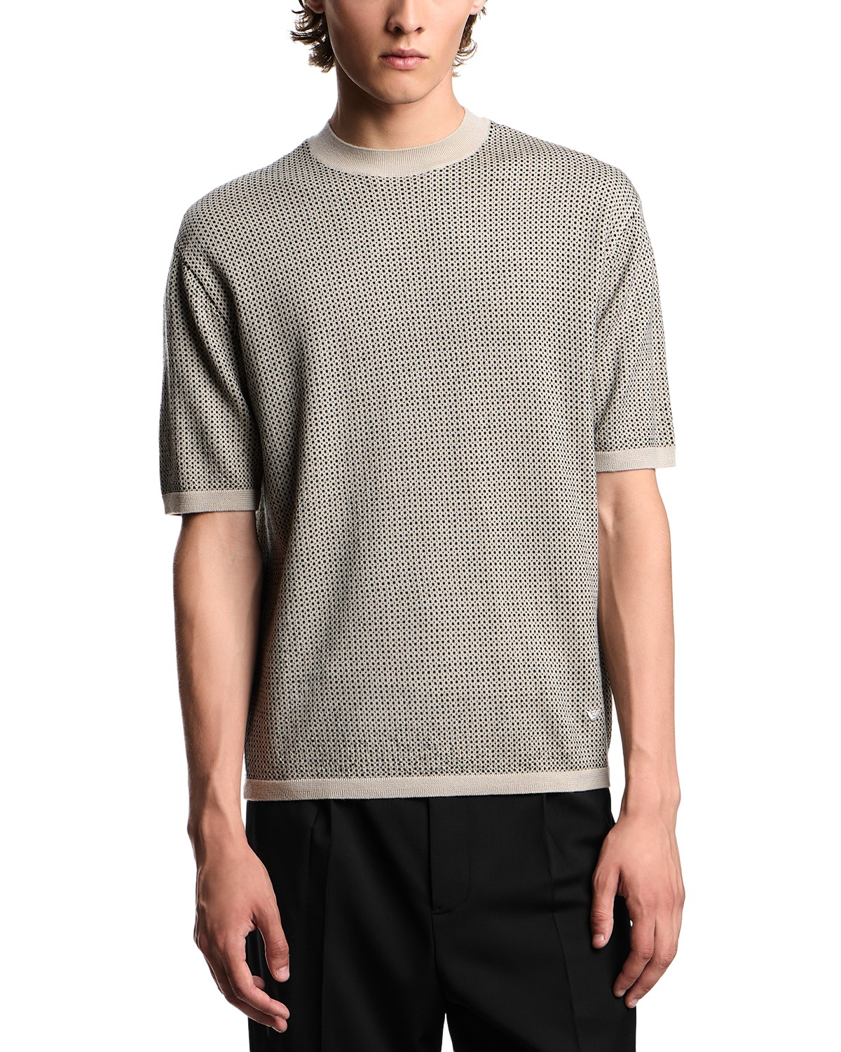 Emporio Armani Virgin Wool Short Sleeve Sweater in Fancy Brown