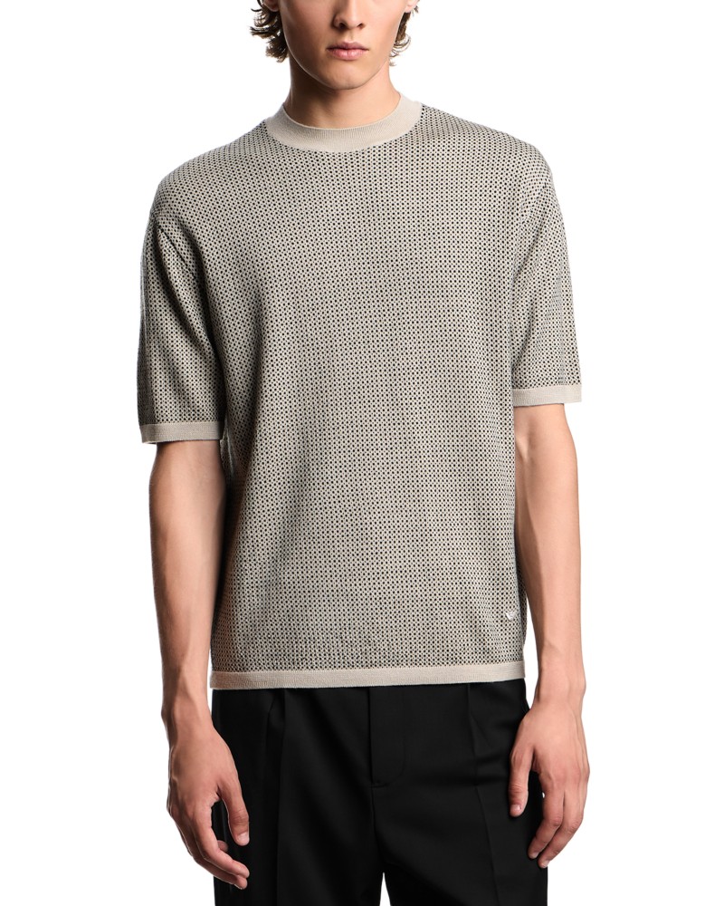 Emporio Armani Virgin Wool Short Sleeve Sweater in Fancy Brown