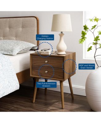 Ember Wood Nightstand With USB Ports