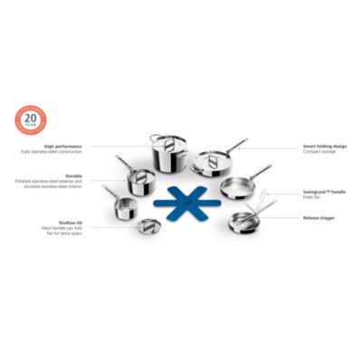 Space Steel 10 Piece Stainless Steel Cookware Set with Folding Handles