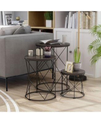 Bailer Steel Base Round Nesting Tables, Set of 3