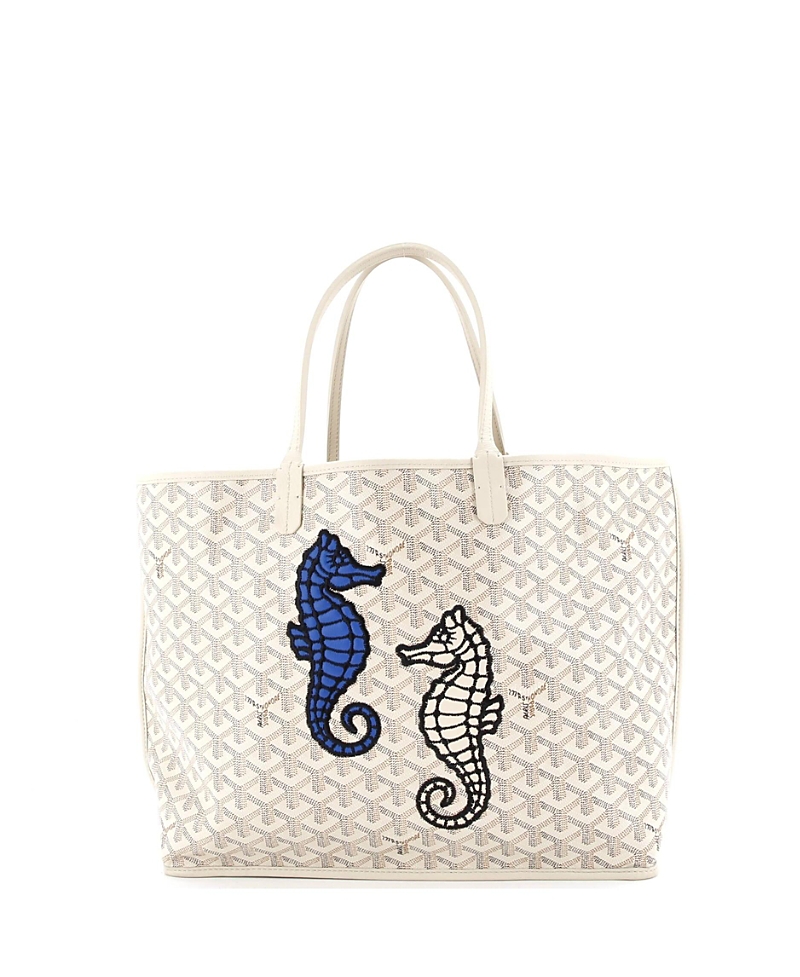 PRE-OWNED GOYARD Pre-owned  Goyard Pm Anjou Reversible Tote Embroidered Coated Canvas In White