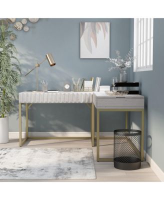 Prelli Steel Base Adjustable Lift Top L-Shaped Writing Desk with USB Ports and Outlets