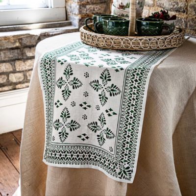 Iberian Border Table Runner, Evergreen, 18" x 90" 