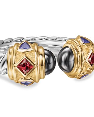 Renaissance&reg; Color Ring in Sterling Silver with 14K Yellow Gold, Hematine, Rhodolite Garnet and Iolite, 9.9mm