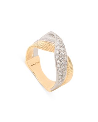 Two Strand Diamond Crossover Ring in 18K White & Yellow Gold, 0.56 tcw 
