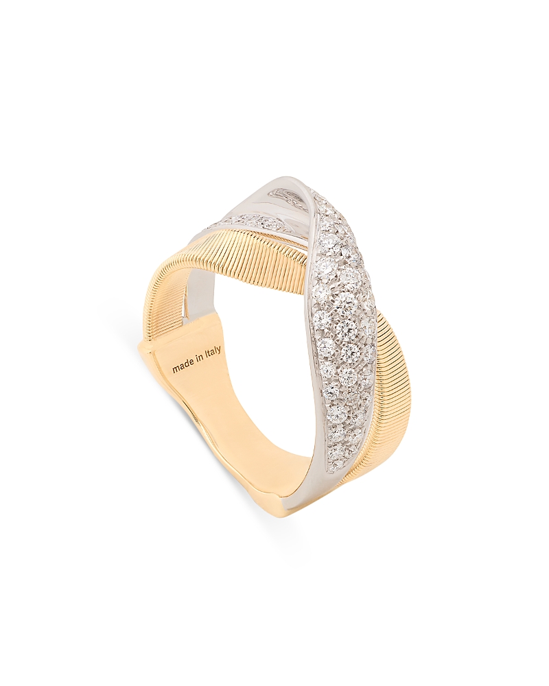 Marco Bicego Two Strand Diamond Crossover Ring in 18K White & Yellow Gold, 0.56 tcw