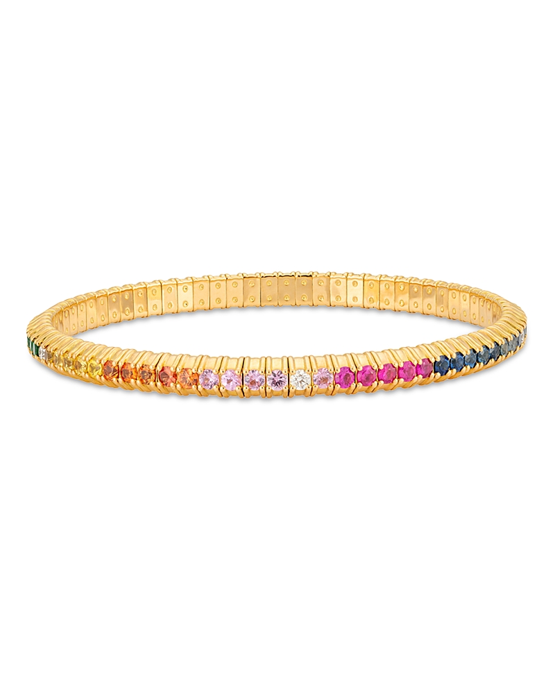 Zydo 18K Yellow Gold Stretch Rainbow Sapphire, Tsavorite, & Diamond Bracelet
