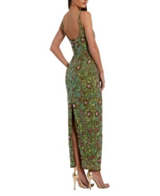 Sleeveless Hand Beaded Floral Midi Dress