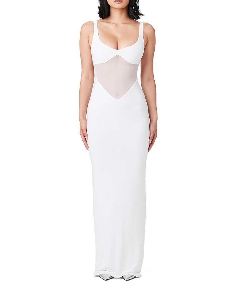 Naked Wardrobe Hourglass Mesh Contrast Dress In White