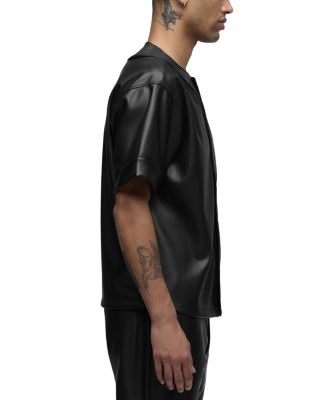 Faux Leather Baseball Jersey