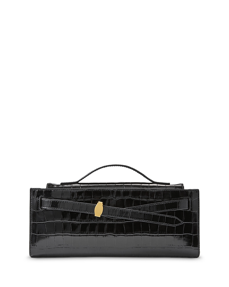 Veronica Beard Dash Croc Embossed Leather Shoulder Bag In Black