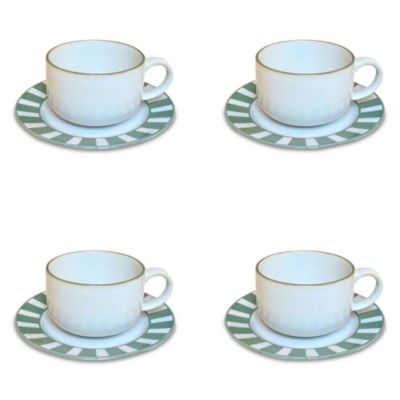 Essentials Cup and Saucer, Green, Set of 4