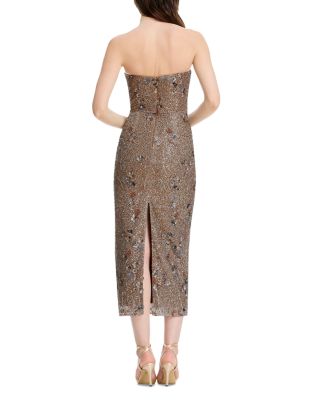 Strapless Sweetheart Bodycon Tea Length Dress with Back Skirt Slit