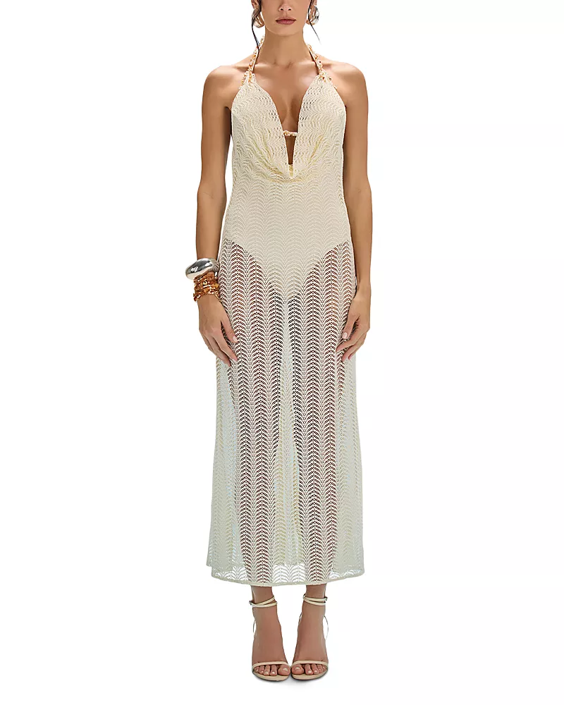 PatBO Wave Mesh Beach Cover Up Dress