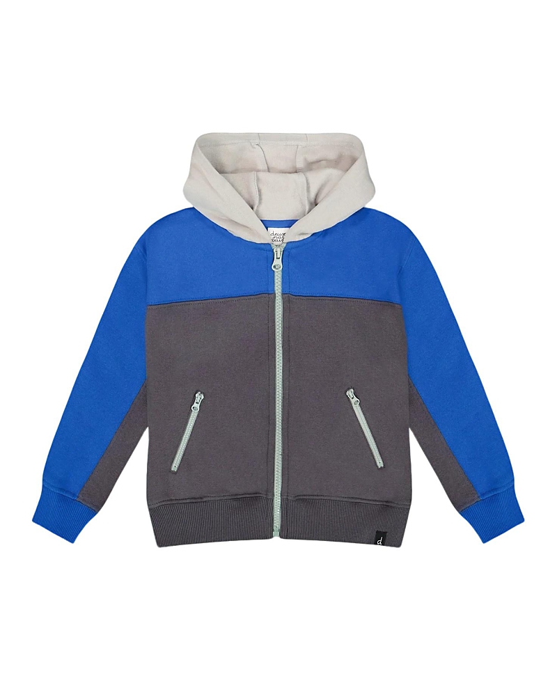 Deux Par Deux Color Blocked Zip Front Fleece Hoodie In Gray