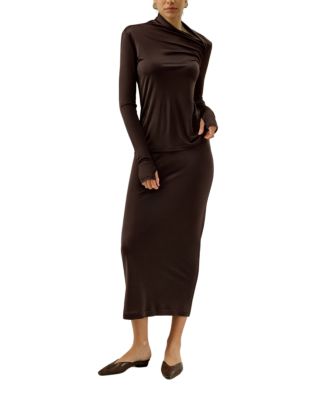  Slim Fitted Silk Jersey Long Sleeve Top