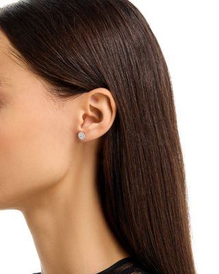 Oval Diamond Halo Stud Earrings in 14K White Gold, 1.0 tcw