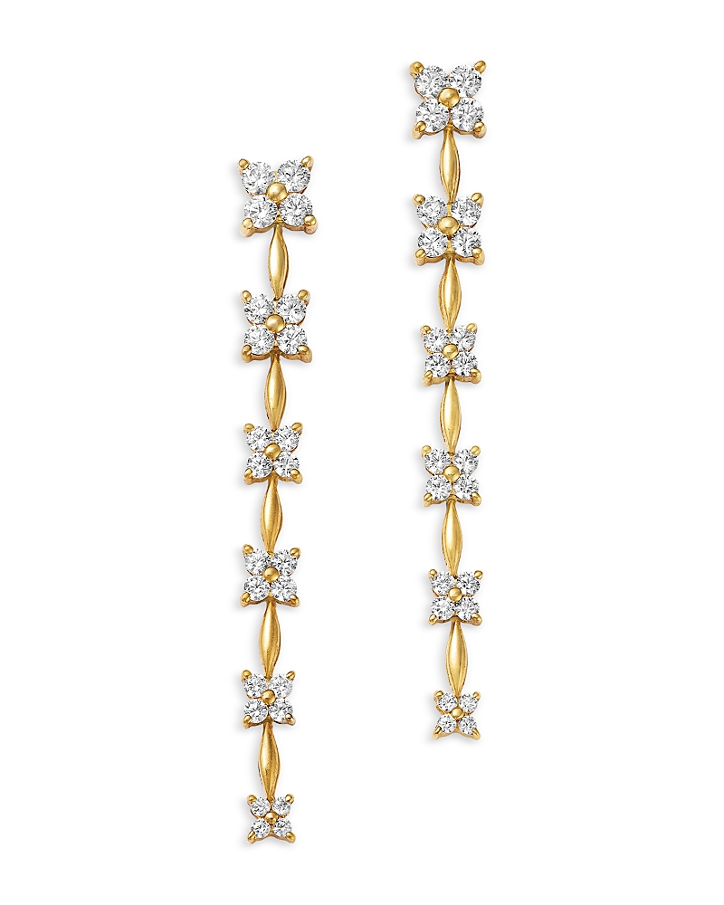 Bloomingdale's Fine Collection Diamond Flower Quad Cluster Graduated Linear Drop Earrings In 14k Yellow Gold, 1.75 Tcw In Gold