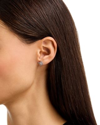 Diamond Micro-Pav&eacute; Flower Stud Earrings in 14K White Gold, 0.25 tcw