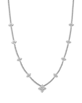 Luxe Collection Diamond Clover Station Necklace in 14K White Gold, 7.0 tcw