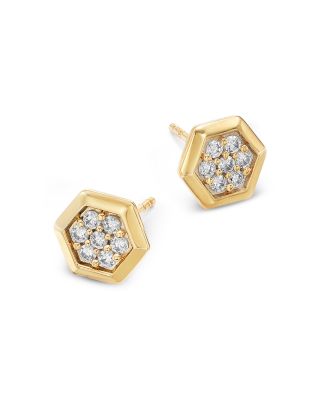 Diamond Honeycomb Hexagon Stud Earrings in 14K Yellow Gold, 0.25 tcw