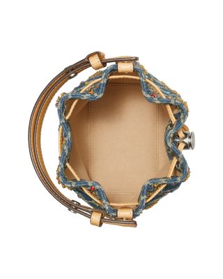 T Monogram Embellished Denim Bucket Bag