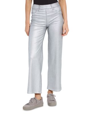Coated High Rise Ankle Wide Leg Jeans in Metallic Silver