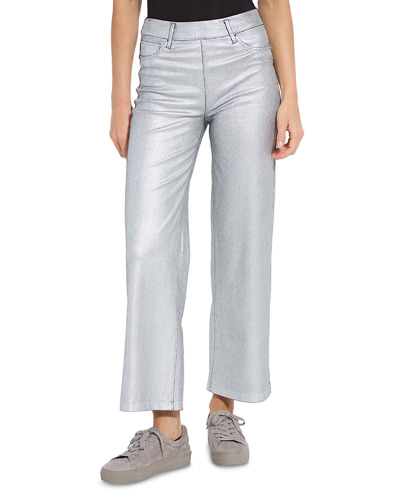 Lyssé Lysse Metallic Coated High Waist Wide Leg Pull-on Jeans In Gray