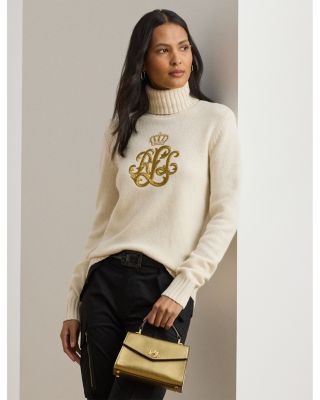 Embroidered Logo Wool Blend Turtleneck
