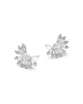 Diamond Mixed Cut Stud Earrings in 14K White Gold, 1.45 tcw