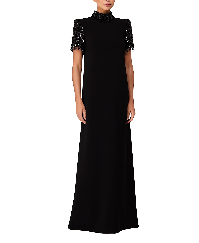 Jenny Packham Edie Sequin-embellished High-neck Maxi Dress In Black