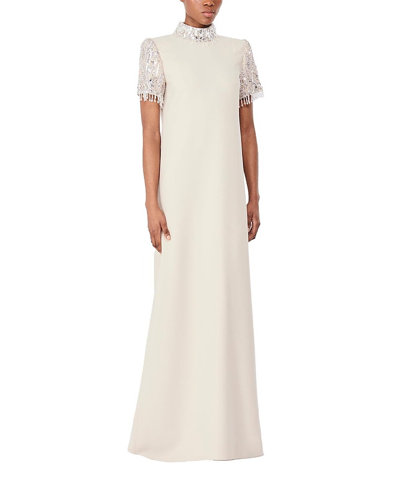 Jenny Packham Edie Sequin-embellished High-neck Maxi Dress In Neutral