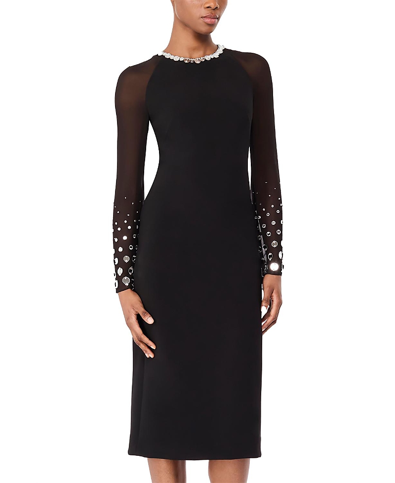 Jenny Packham Eurabia Mesh-Sleeve Midi Dress