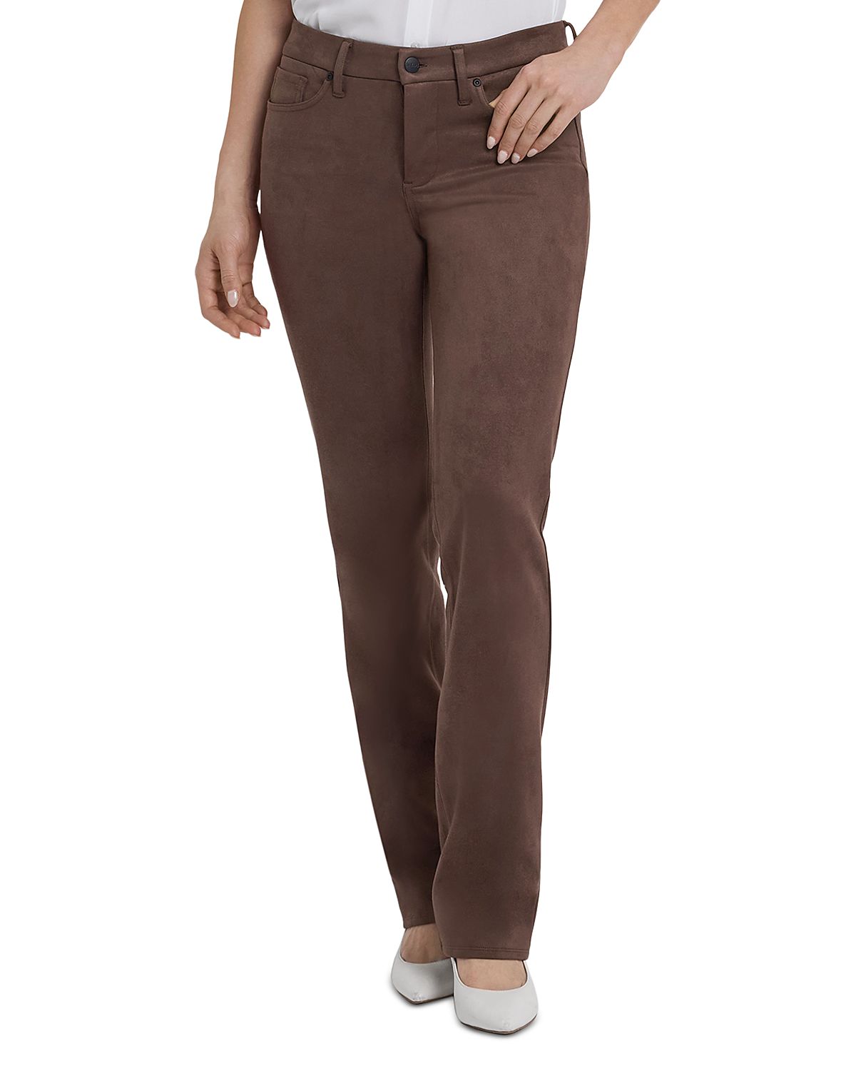 Nydj Petites Marilyn Faux Suede High Rise Straight Jeans