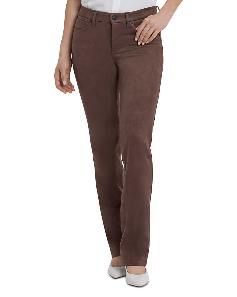 Nydj Petites Marilyn Faux Suede High Rise Straight Jeans in Coffee Bean