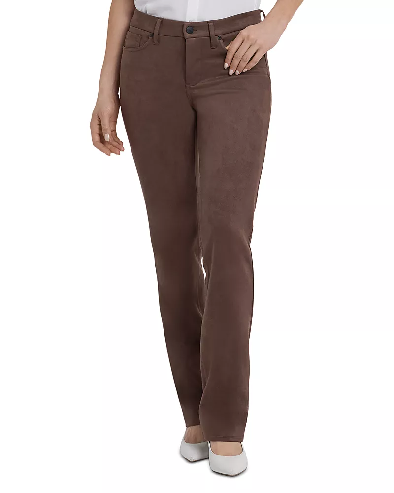 Nydj Petites Marilyn Faux Suede High Rise Straight Jeans in Coffee Bean