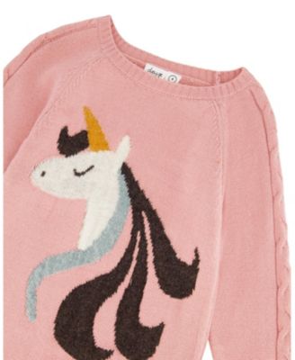  Girls' Knitted Dress with Unicorn Intarsia - Little Kid
