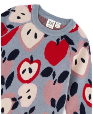 Girls' Knit Sweater with Apple Heart Jacquard - Little Kid