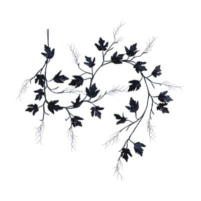 6.5' Pre-Lit Artificial Halloween Black Maple Garland with 48 Orange & Purple LED Lights