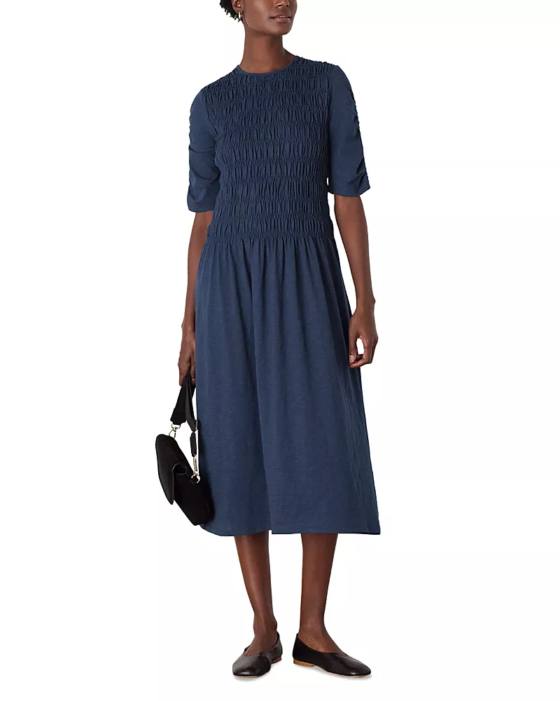 Whistles Jersey Shirred Midi Dress